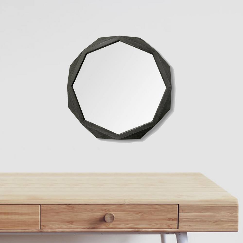 Black Octagonal Solid Wood Bathroom Vanity Mirror
