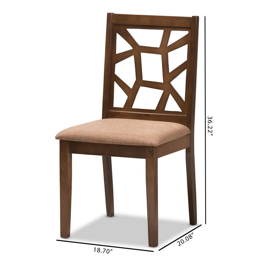 Abilene Mid-Century Light Brown Fabric and Walnut Wood Dining Chair Set