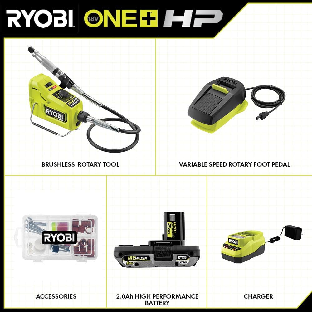 Buy ONE+ HP 18V Brushless Cordless Rotary Tool Kit with 2.0 Ah HIGH