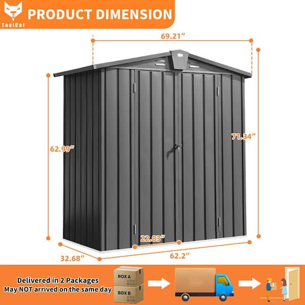 ToolCat 5.7 ft. W x 3 ft. D Metal Outdoor Storage Shed Garden Tool