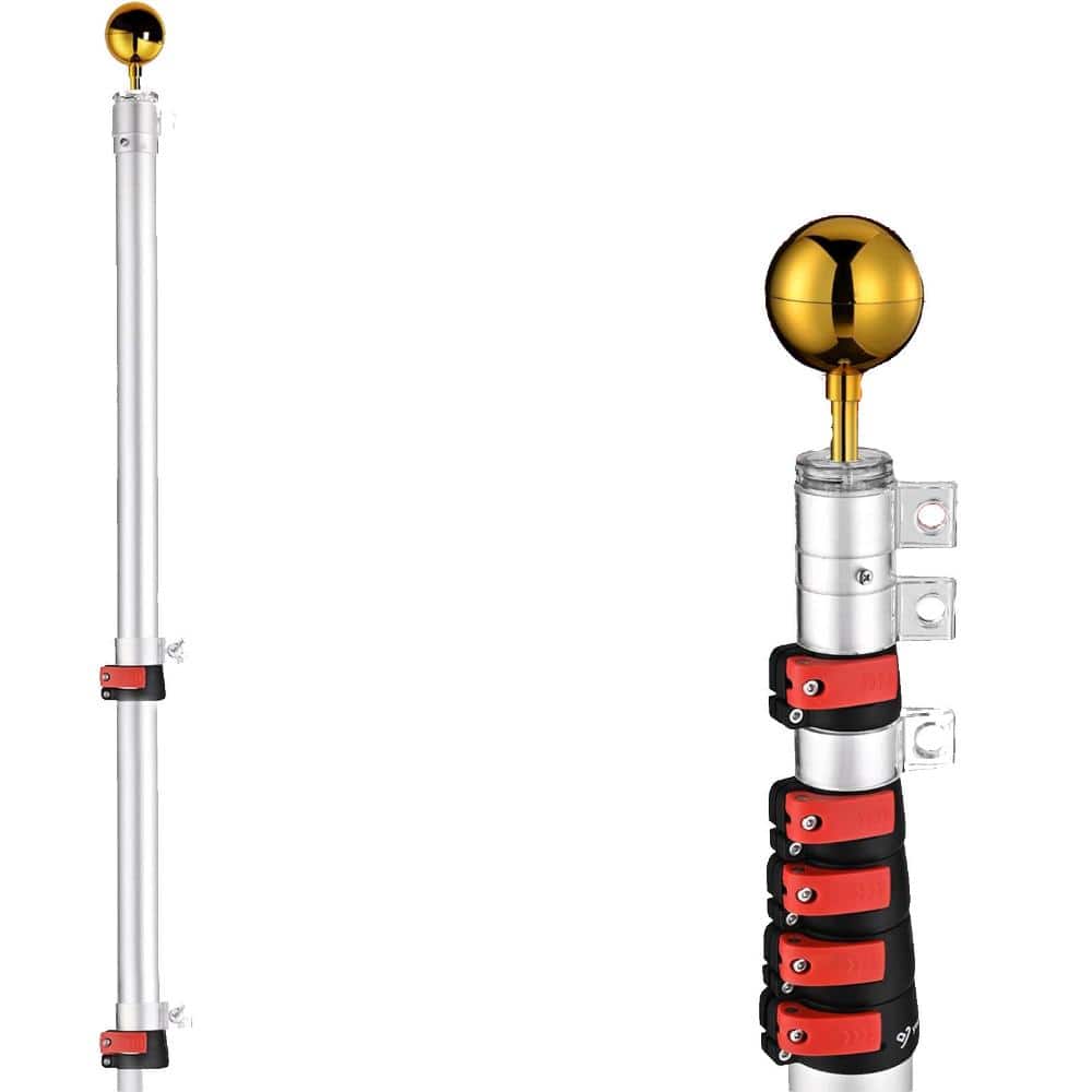 25 ft Telescoping Flag Pole Kit with Thumb Lock, Aluminum In-Ground Flagpole for House, RV & Outdoor, Silver price history on PriceWatchPro