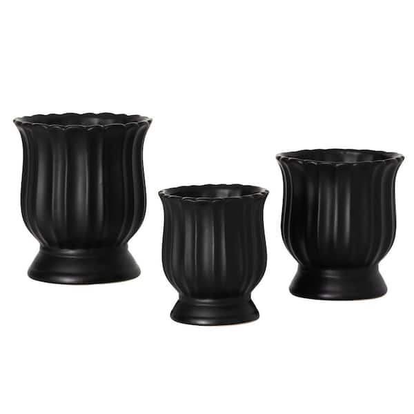 SULLIVANS 7 in., 6 in. 5.25 in. Black Tulip Planter Set of 3, Ceramic