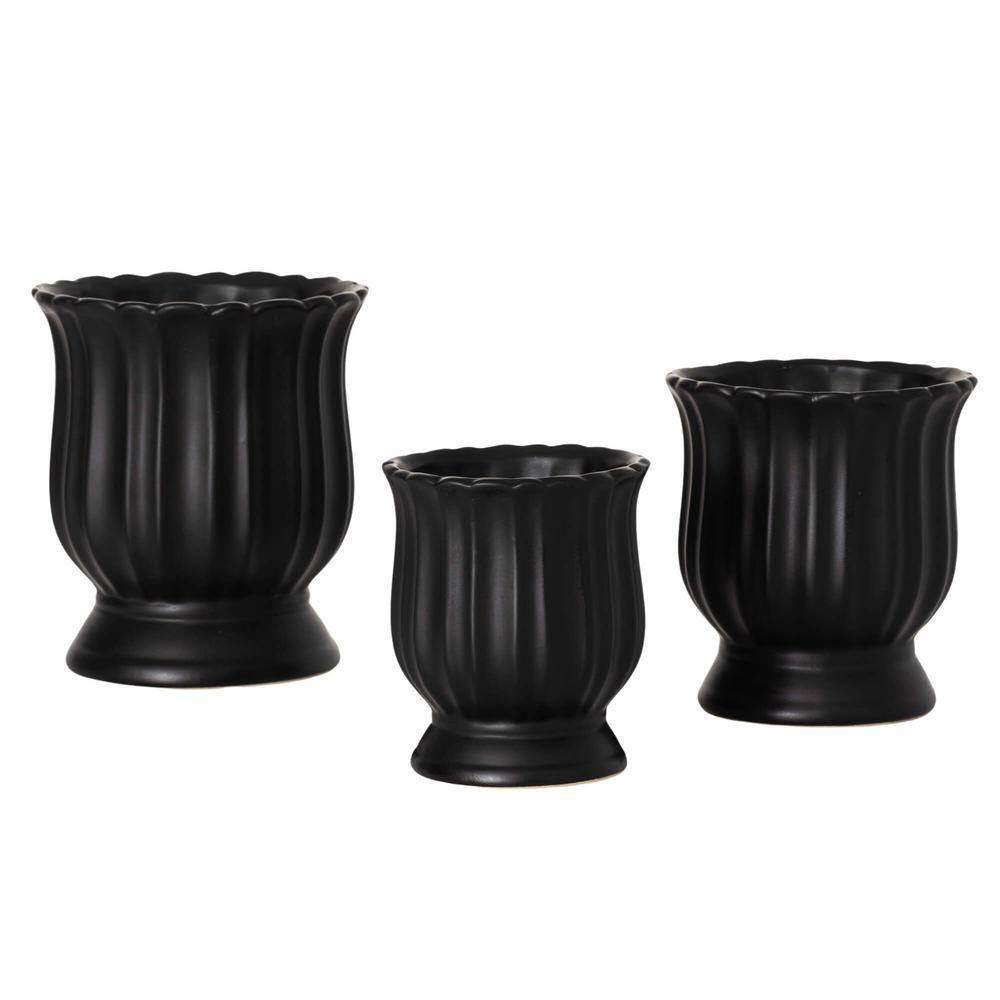 SULLIVANS 7 in., 6 in. 5.25 in. Black Tulip Planter Set of 3, Ceramic ...