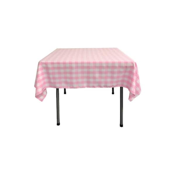 58 in. x 58 in. White and Pink Polyester Gingham Checkered Square Tablecloth