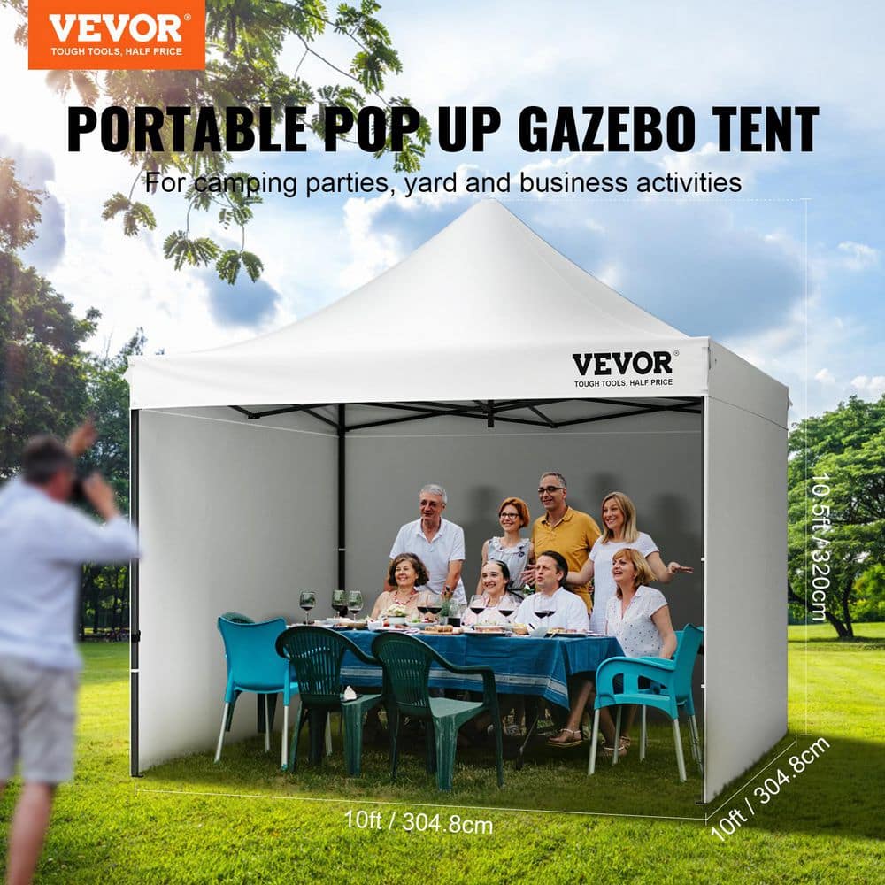 White 10x10ft Pop-Up Canopy Tent with Sidewalls and Bag