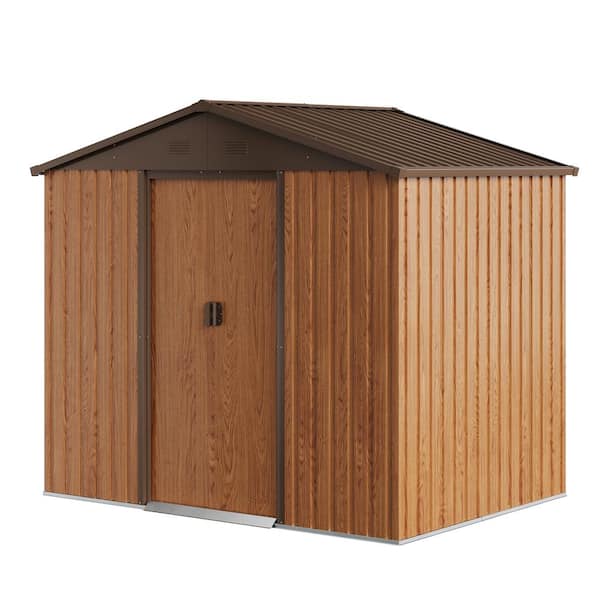 Mondawe 8 ft. W x 6 ft. D Light Brown Galvanized Steel Storage Shed with Double Door (48 sq. ft.)