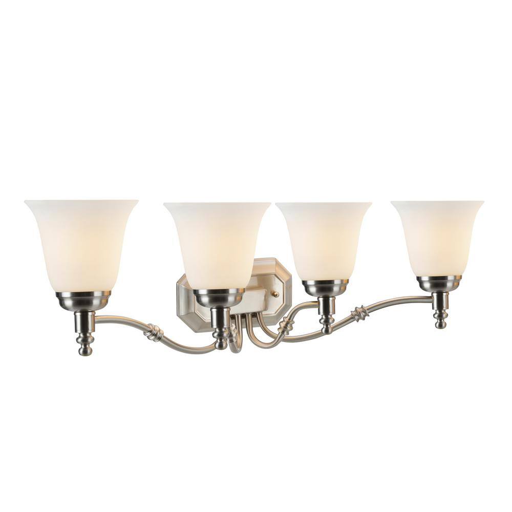 Satin Nickel 4-Light Vanity Fixture with Frosted Glass Shades