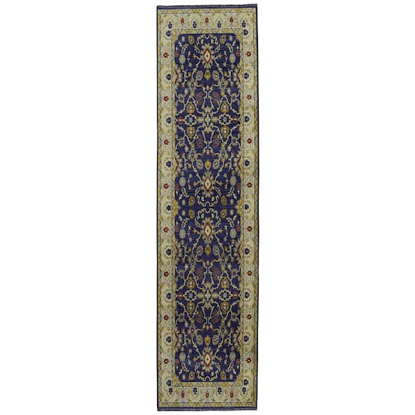 Lena Navy and Ivory 2 ft. x 10 ft. Transitional Woven Oriental Polyester Rectangle Indoor Runner Rug