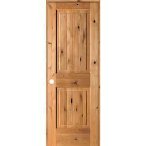 28 in. x 80 in. Knotty Alder 2 Panel Right-Hand Square Top V-Groove Clear Stain Solid Wood Single Prehung Interior Door