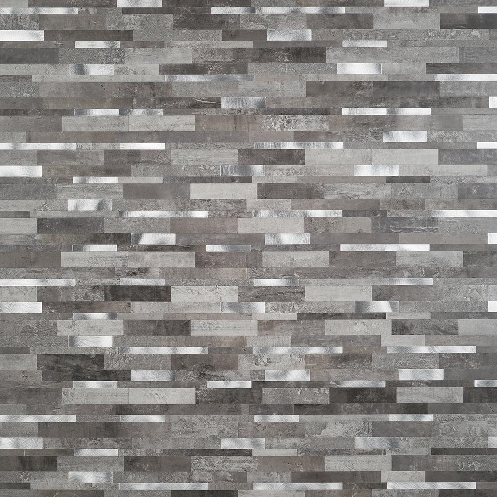 Gray and Silver Aluminum Peel and Stick Mosaic Tile Sheet