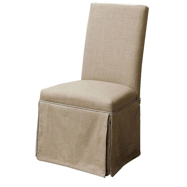 Benjara 19 in. Beige Wood and Fabric Side Chair with Skirted Panel