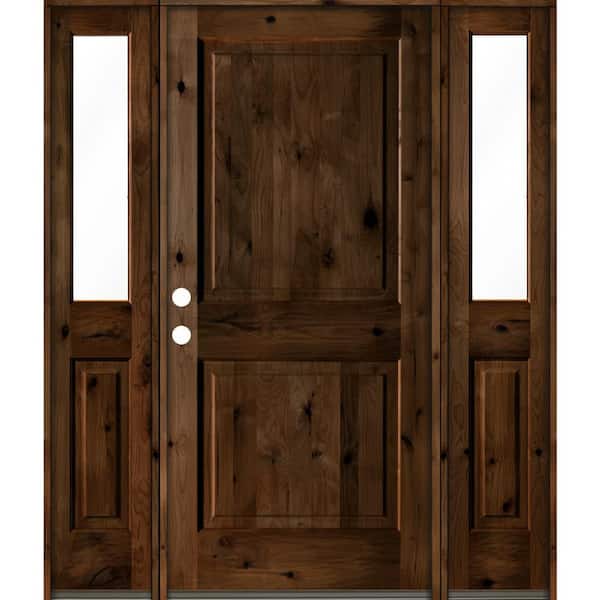 Krosswood Doors 70 in. x 80 in. Knotty Alder Right-Hand/Inswing Clear Glass Provincial Stain Square Top Wood Prehung Front Door