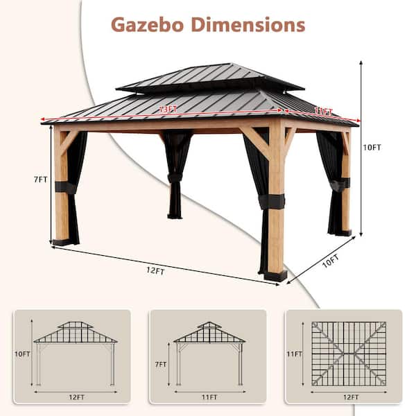 Esunny 13 ft. x 11 ft. Outdoor Patio Cedar Wood Frame Hardtop