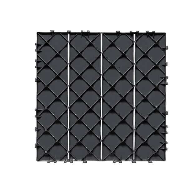 Interlocking Deck Tiles 10-Pack, 12 x 12 in. 10 sq. ft. Plastic Dark Gray Waterproof Outdoor Flooring Decking Composite