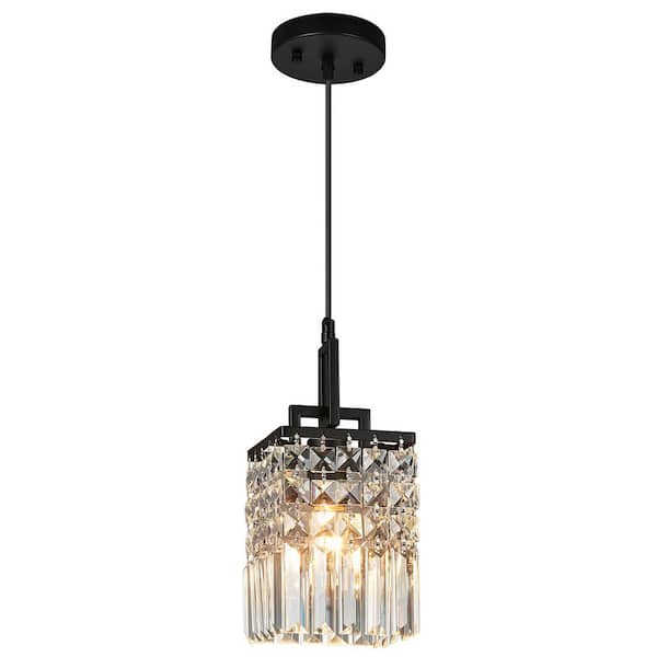 Home Lighting 40W 1-Light Modern Square Black Crystal Pendant Light for Kitchen Island/Dining/Bedroom, 1Pack