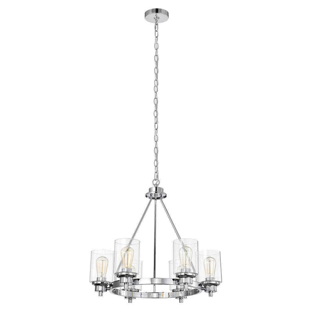 Indoor 6-Light Chrome Steel Chandelier with Clear Glass Shade Uplight Adjus