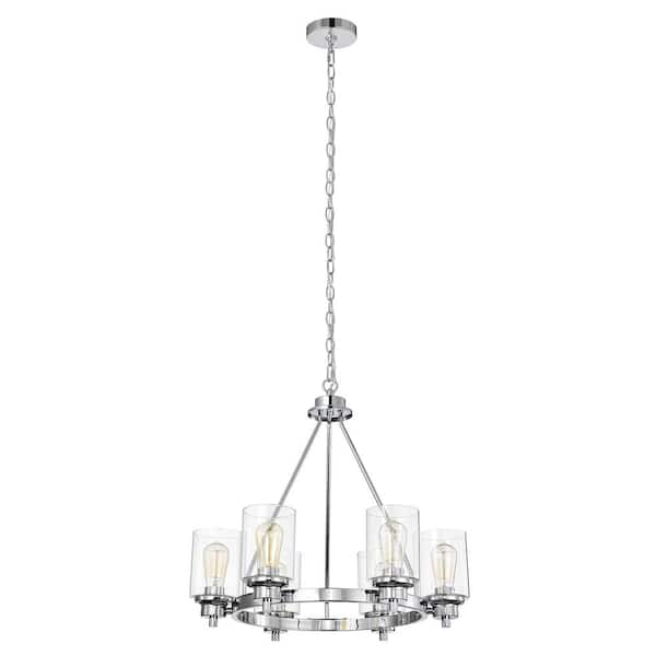 Indoor 6-Light Chrome Steel Chandelier with Clear Glass Shade Uplight ...