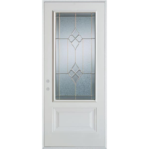 Stanley Doors 32 in. x 80 in. Geometric Brass 3/4 Lite 1-Panel Painted White Right-Hand Inswing Steel Prehung Front Door
