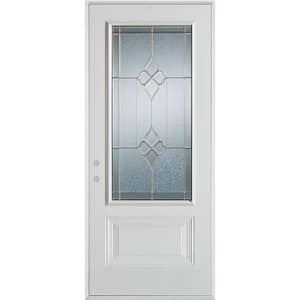 36 in. x 80 in. Geometric Brass 3/4 Lite 1-Panel Painted White Right-Hand Inswing Steel Prehung Front Door