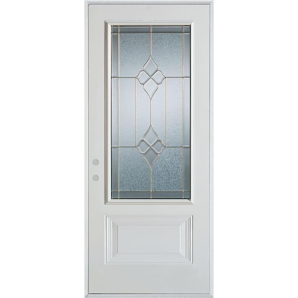 Stanley Doors 36 in. x 80 in. Geometric Zinc 3/4 Lite 1-Panel Painted White Right-Hand Inswing Steel Prehung Front Door