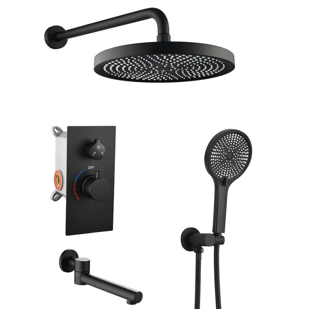 Single-Handle 3-Spray Tub and Shower Faucet 1.8 GPM Brass 10 in. Wall Mount Shower System Valve Included Matte Black price history on PriceWatchPro