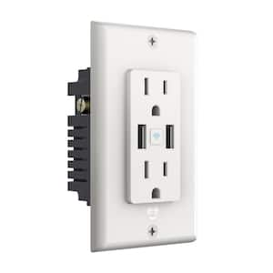 15 Amp 125-Volt 2-Outlet Tamper Resistant In-Wall Smart Wi-Fi Outlet Receptacle with 2 USB Ports White (1-Pack)