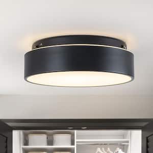 11.42 in. 22-Watt Black Round 5CCT Selectable LED Flush Mount Ceiling Light with Frosted Glass Shade