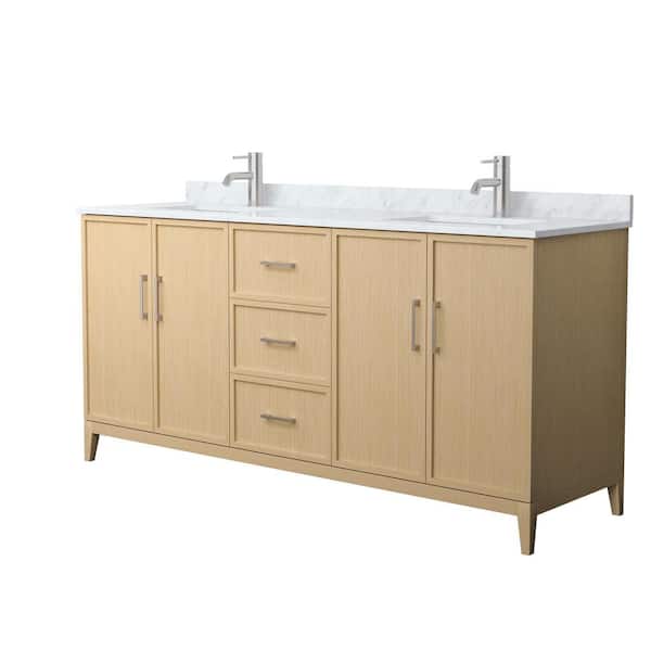 Wyndham Collection Elan 72 in. W x 22 in. D x 35 in. H Double Bath Vanity in White Oak with White Carrara Marble Top