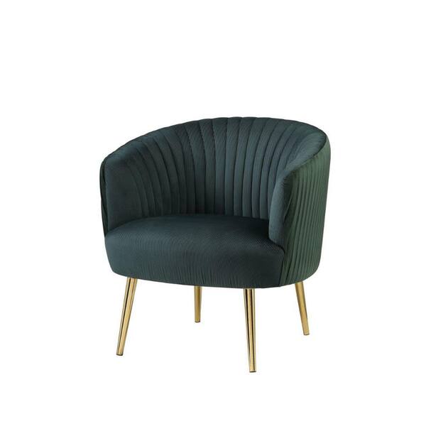 Benjara Green Fabric Accent Chair with Channel Stitching