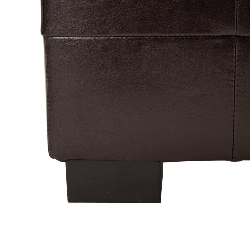 Large Brown Leather Storage Bench with Button Tufts