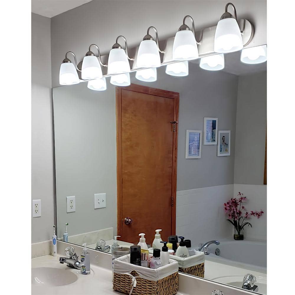 Armada 48" Modern 6-Light Vanity Fixture with Frosted Glass and Brushed Nickel