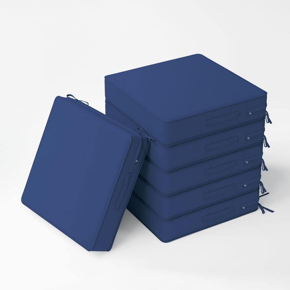 18.5 x 16 x 4 in. (6-Pack) Outdoor Waterproof Patio Furniture Replacement Seat Cushions with Ties and Handle, Blue price history on PriceWatchPro