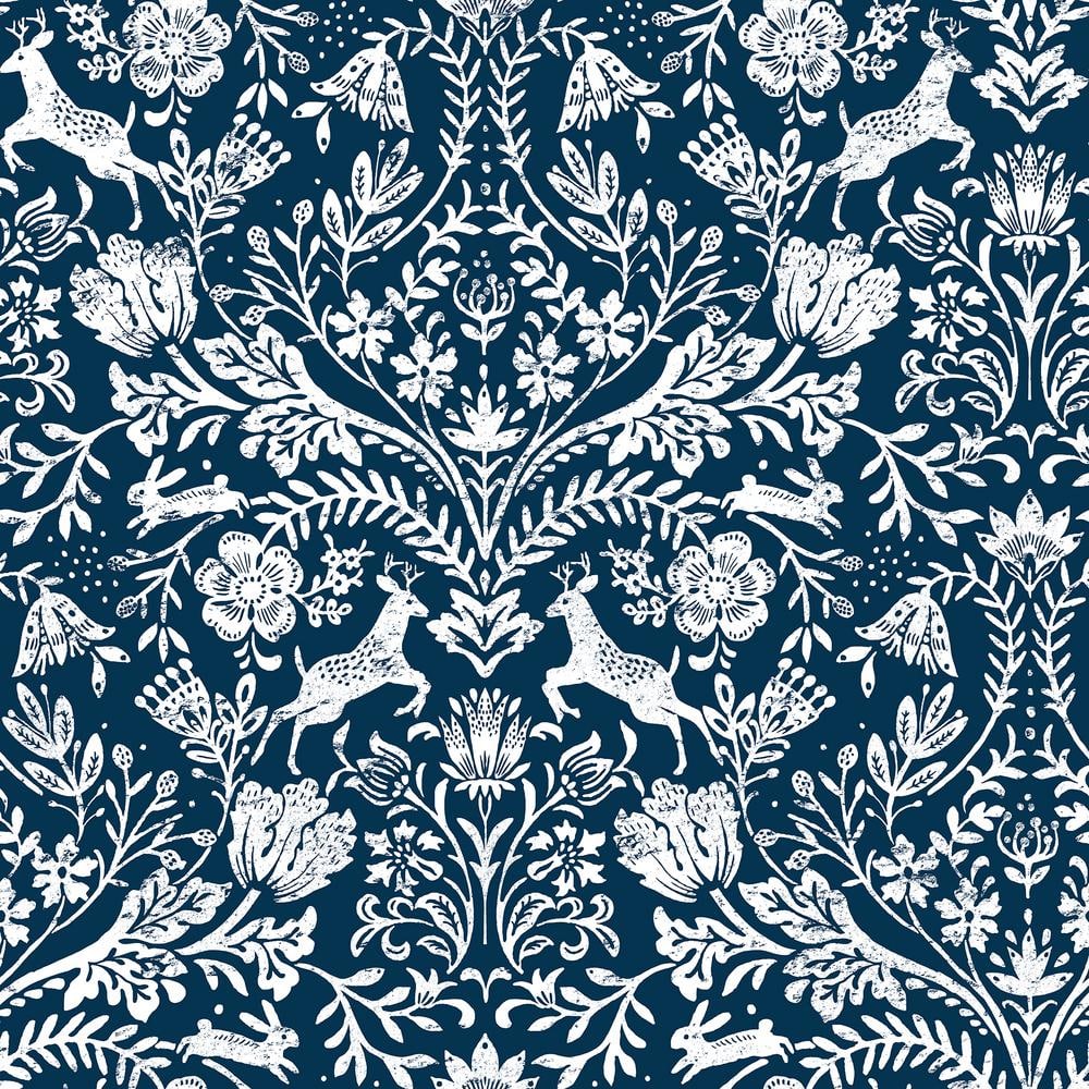Chesapeake Forest Dance Navy Damask Wallpaper
