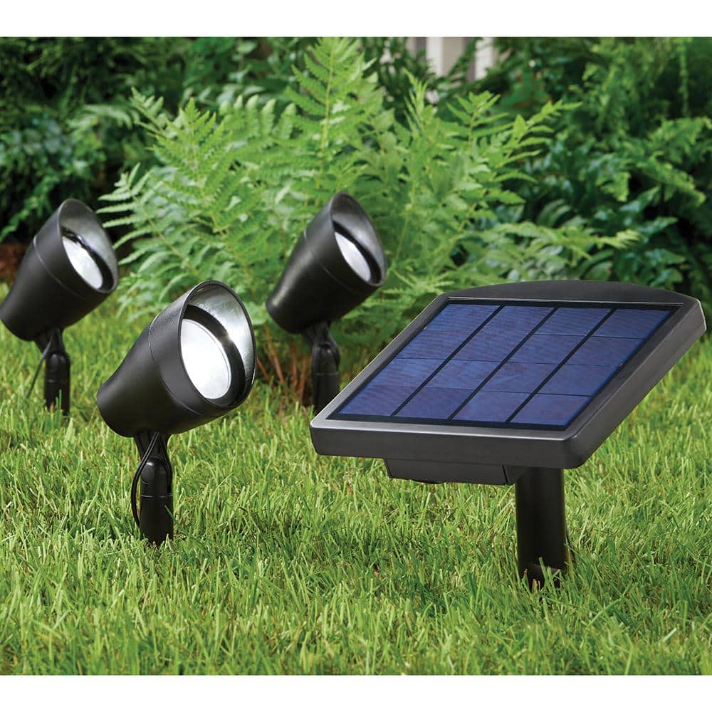 Hampton Bay Solar 50 Lumens Black Integrated LED Spotlight with Remote Panel  (3-Pack); Weather/Water/Rust Resistant 91950 - The Home Depot, image size:1000x1000