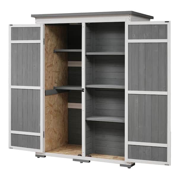 GOGEXX 5.5ft Hx4.1ft L Wood Storage Shed Garden Lockable Tool Cabinet With Waterproof Roof Multiple-tier Shelves In Gray