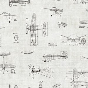 Douglas Black Vintage Planes Wallpaper Sample