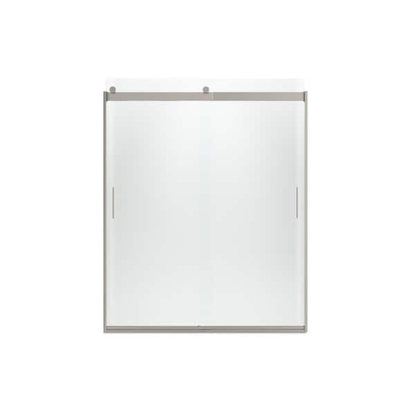 Levity 56-60 in. W x 74 in. H Frameless Sliding Shower Door in Nickel with Blade Handles