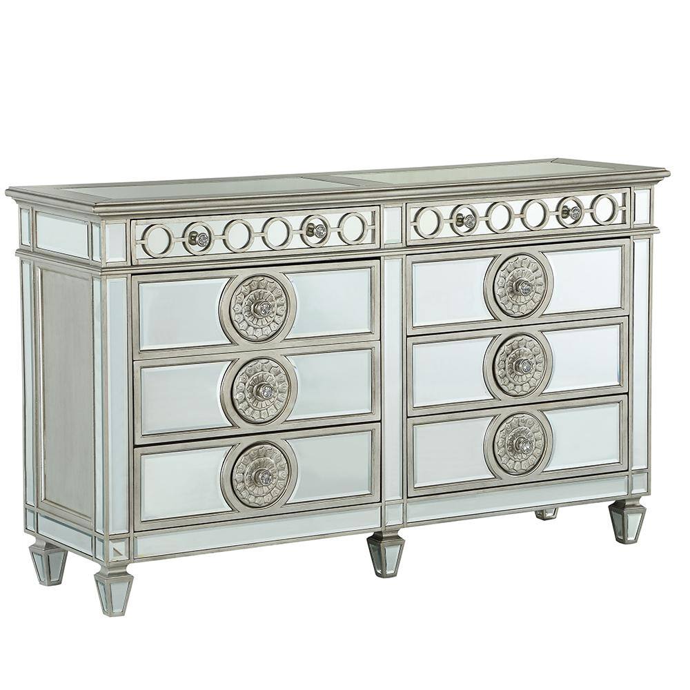 Varian 68" Mirrored White Glam Dresser with Felt Lined Drawers