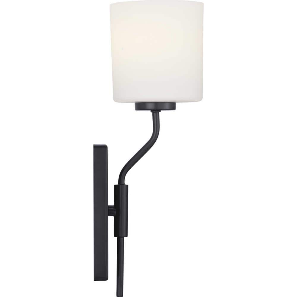 Tobin Black and Brushed Nickel Wall Bracket with Etched Glass Shade
