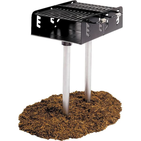 Ultra Play Dual Grate Commercial Park Charcoal Grill with Post in Black