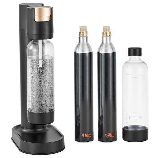 Sparkling Water Maker, Soda Carbonator Machine, Seltzer Water Kit with 2 BPA-Free 1 L PET Bottles, Black