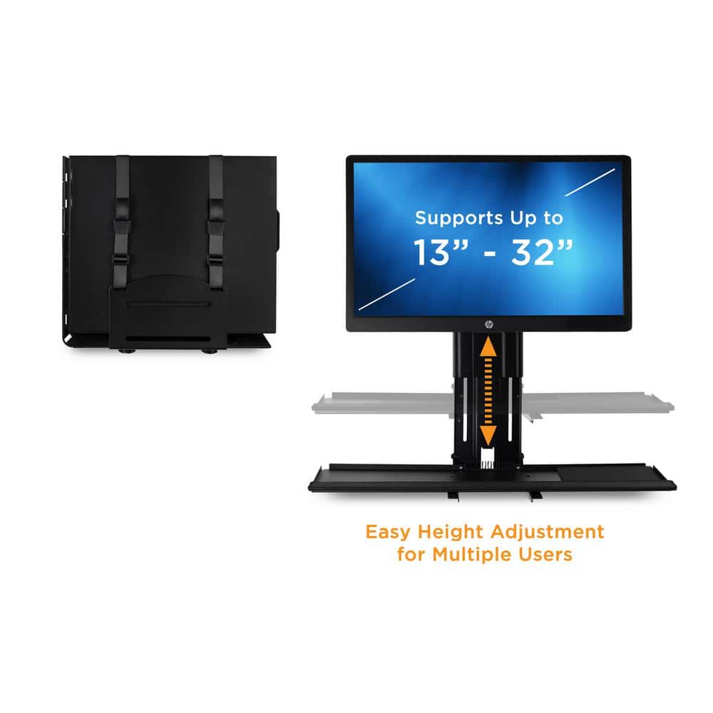 Black Adjustable Wall Mount for Monitor and Keyboard with CPU Holder