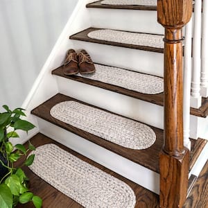 Ivory 8 in. x 28 in. Oval Stair Treads Braided Lefebvre Indoor/Outdoor