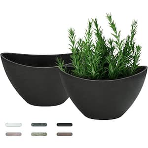 Modern 12 in. L x 12 in. W x 12 in. H Black Plastic Oval Indoor Planter (2-Pack)
