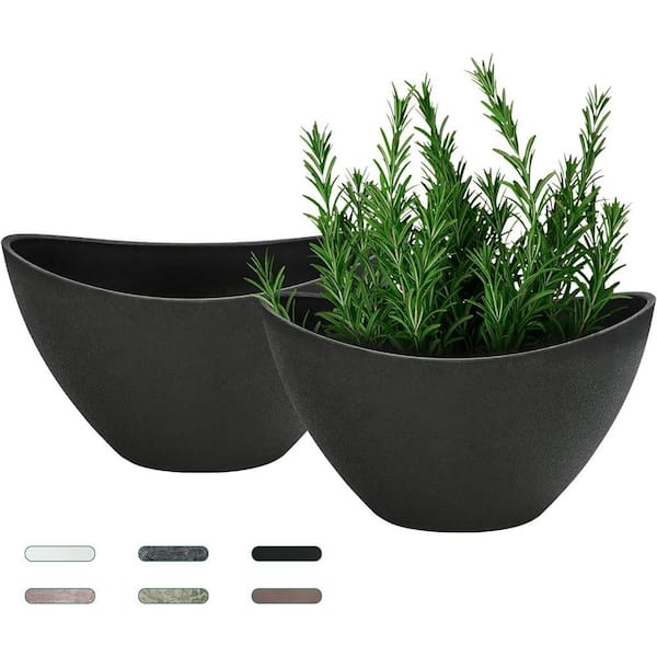 ITOPFOX Modern 12 in. L x 12 in. W x 12 in. H Black Plastic Oval Indoor Planter (2-Pack)