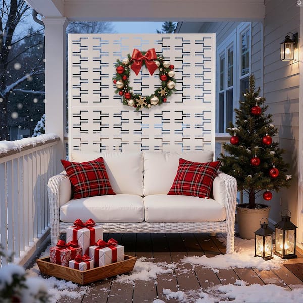 White 47 in. W x 72 in. H Rectangular Metal Decorative Commercial Grade Powder Coated Privacy Wall Panel