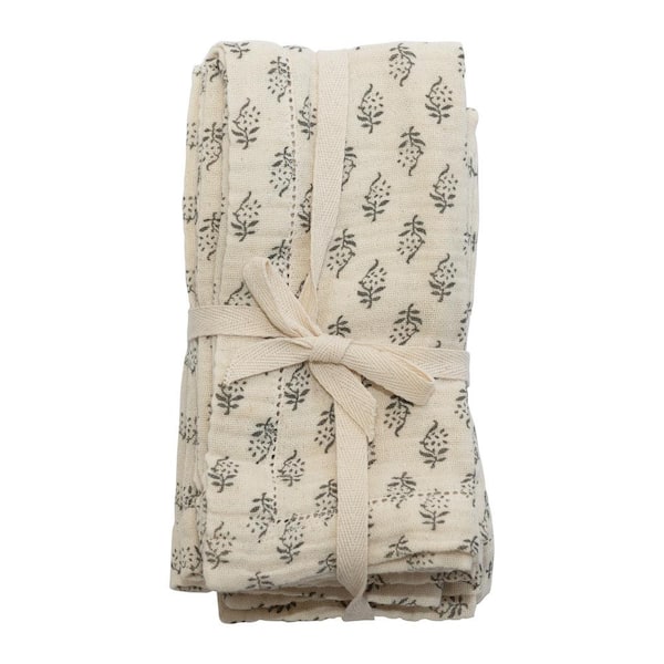 Storied Home 18 in. W x 0.25 in. H Charcoal and Cream Printed Floral Pattern Cotton Napkins (Set of 4)