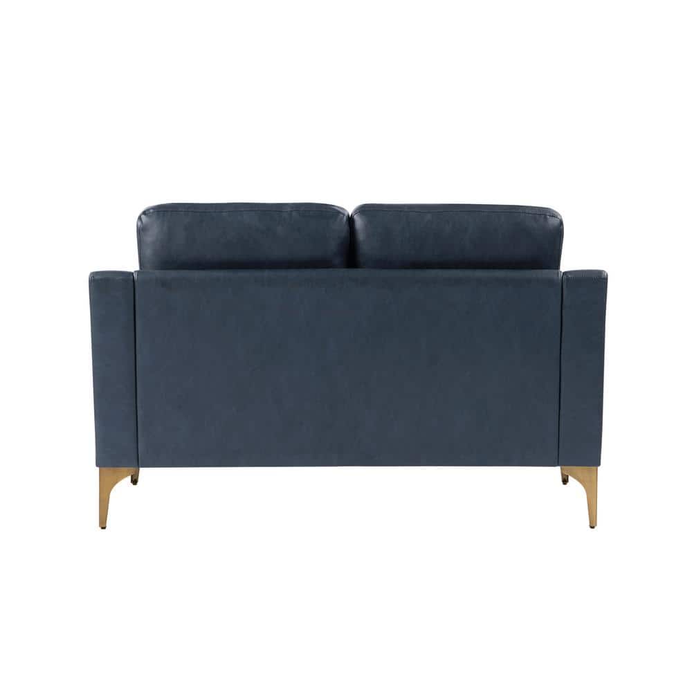 Navy Faux Leather Lawson Loveseat with Wood Legs