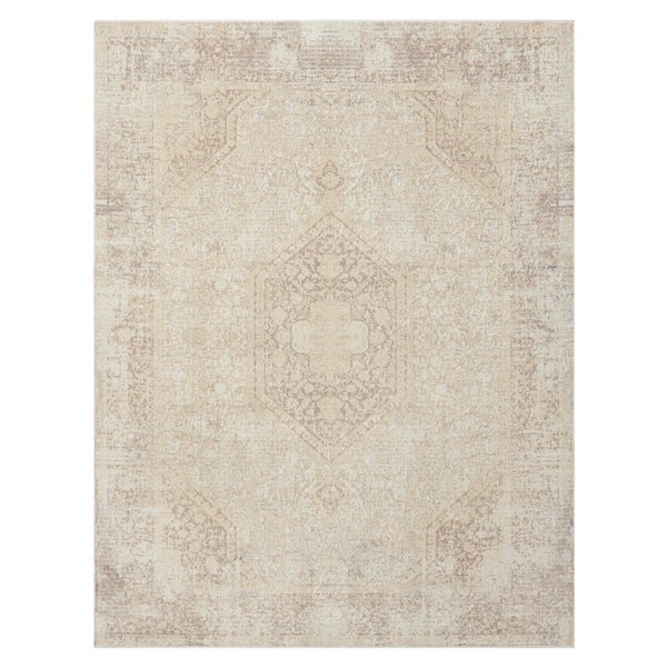 Unbranded Melody Beige/Ivory 2 ft. 8 in. x 3 ft. 10 in. Contemporary Power-Loomed Medallion Rectangle Area Rug