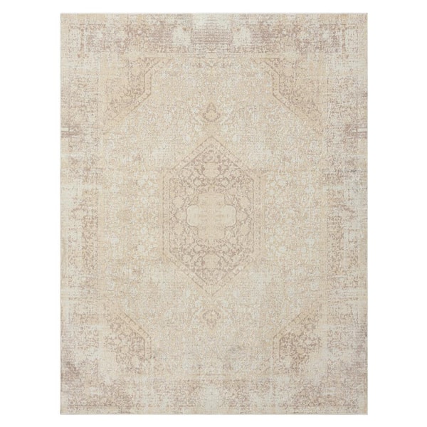 LR Home Melody Beige/Ivory 2 ft. x 5 ft. Contemporary Power-Loomed Medallion Rectangle Area Rug